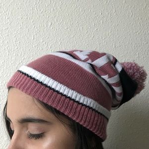 pink nation pom pom beanie